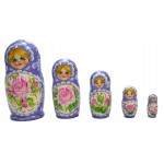 Matrioshkas muñecas rusas Gzhel de 5 piezas color rosa fucsia, 19 cm (altura)