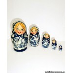 Matrioskas muñecas rusas estilo Gzhel 5 piezas, 9 cm (altura)